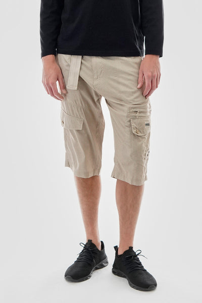 Essentials Super Triple Goose Grid Pattern Belted Cargo Shorts - Cream - Mens Shorts & Capris - Canada Weather Gear