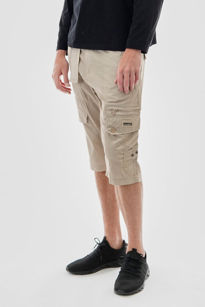 Essentials Super Triple Goose Grid Pattern Belted Cargo Shorts - Cream - Mens Shorts & Capris - Canada Weather Gear