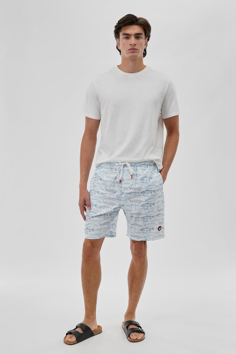 Canada Weather Gear Fish Pattern Elastic Surf Shorts - White - Mens Shorts & Capris - Canada Weather Gear