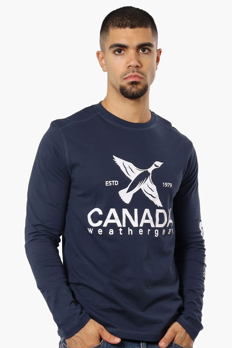 Canada Weather Gear Logo Sleeve Long Sleeve Top - Navy - Mens Long Sleeve Tops - Canada Weather Gear