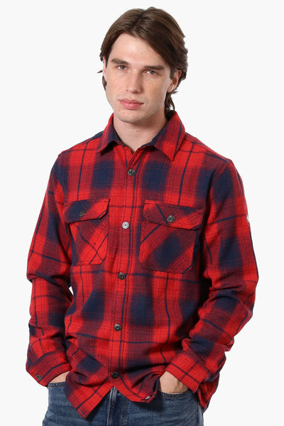 Canada Weather Gear Plaid Button Up Casual Shirt - Red - Mens Casual Shirts - Canada Weather Gear