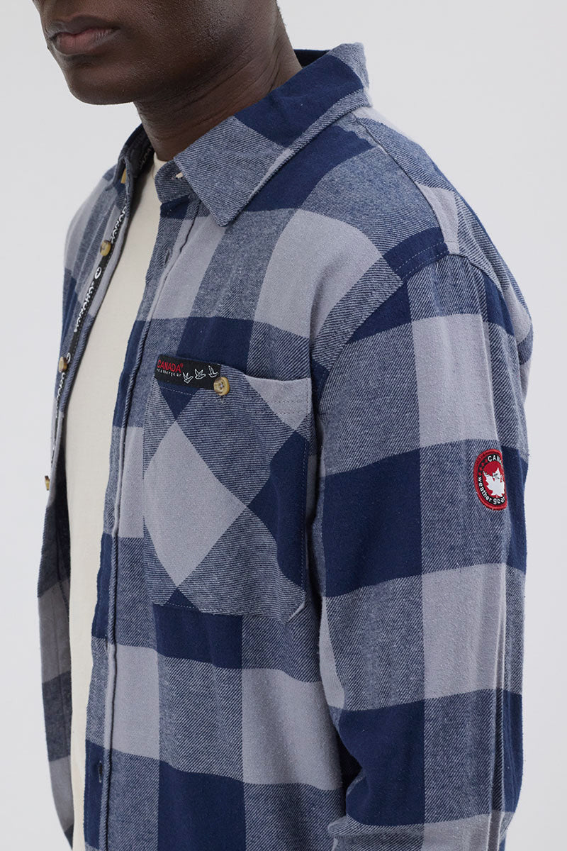 Canada Weather Gear Flannel Button Up Casual Shirt - Navy - Mens Casual Shirts - Canada Weather Gear