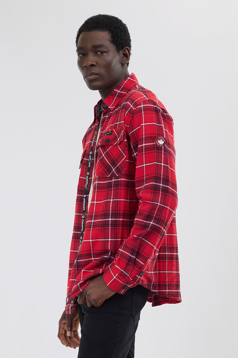 Canada Weather Gear Flannel Button Up Casual Shirt - Red - Mens Casual Shirts - Canada Weather Gear