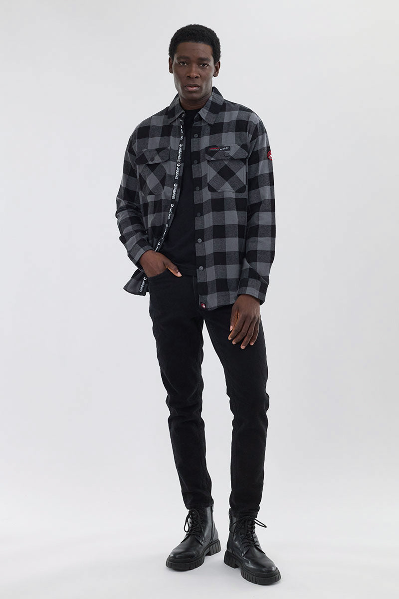 Canada Weather Gear Plaid Button Up Casual Shirt - Black - Mens Casual Shirts - Canada Weather Gear