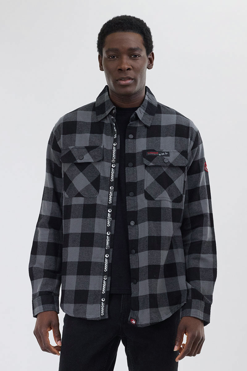 Canada Weather Gear Plaid Button Up Casual Shirt - Black - Mens Casual Shirts - Canada Weather Gear
