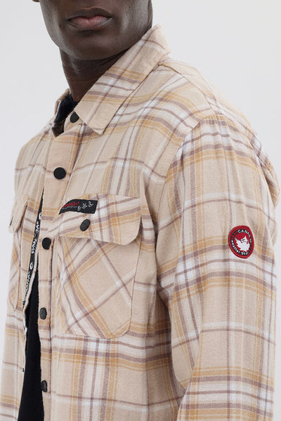 Canada Weather Gear Plaid Button Up Casual Shirt - Cream - Mens Casual Shirts - Canada Weather Gear