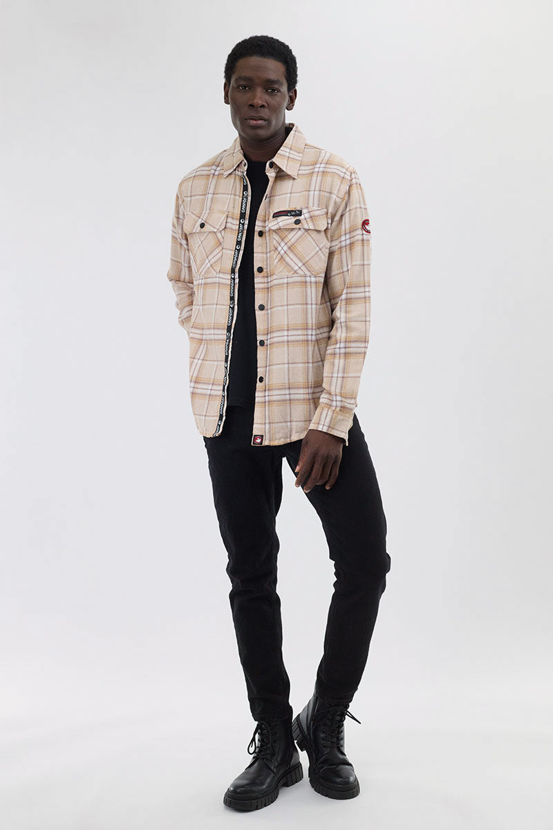 Canada Weather Gear Plaid Button Up Casual Shirt - Cream - Mens Casual Shirts - Canada Weather Gear