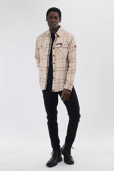 Canada Weather Gear Plaid Button Up Casual Shirt - Cream - Mens Casual Shirts - Canada Weather Gear
