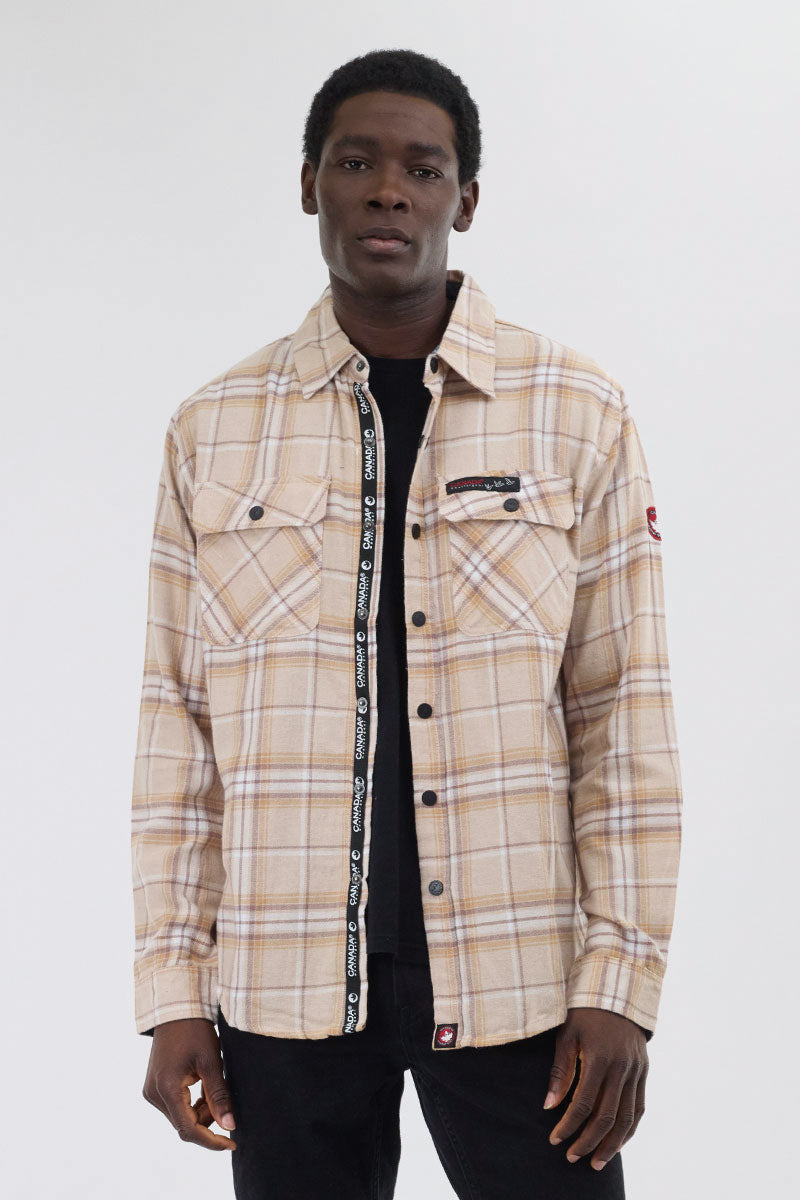 Canada Weather Gear Plaid Button Up Casual Shirt - Cream - Mens Casual Shirts - Canada Weather Gear