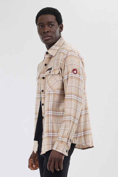 Canada Weather Gear Plaid Button Up Casual Shirt - Cream - Mens Casual Shirts - Canada Weather Gear