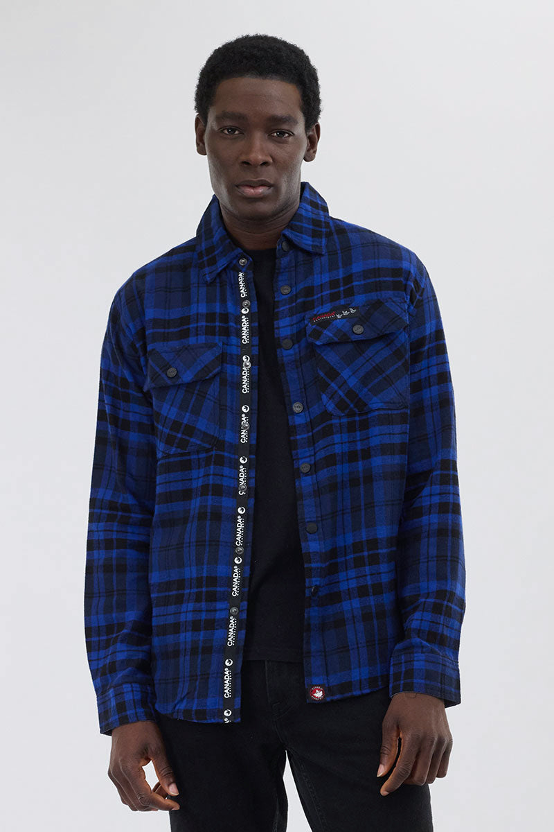 Canada Weather Gear Plaid Button Up Casual Shirt - Blue - Mens Casual Shirts - Canada Weather Gear