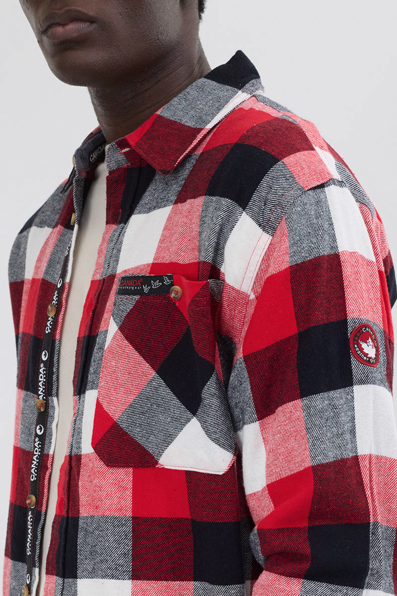 Canada Weather Gear Plaid Button Up Casual Shirt - Red - Mens Casual Shirts - Canada Weather Gear