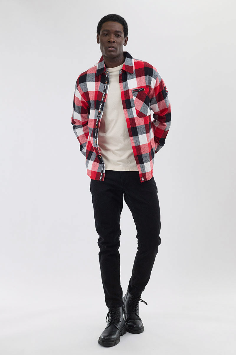 Canada Weather Gear Plaid Button Up Casual Shirt - Red - Mens Casual Shirts - Canada Weather Gear