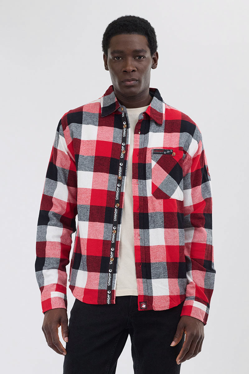 Canada Weather Gear Plaid Button Up Casual Shirt - Red - Mens Casual Shirts - Canada Weather Gear