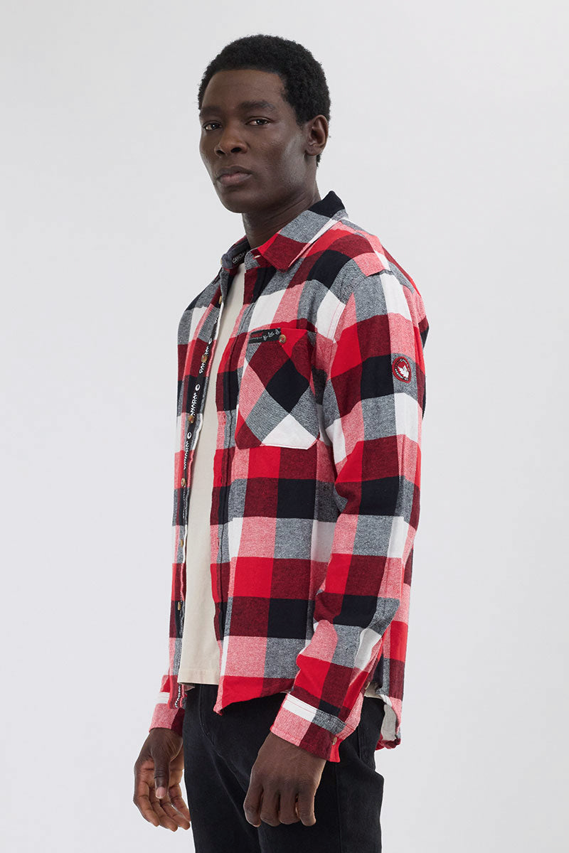 Canada Weather Gear Plaid Button Up Casual Shirt - Red - Mens Casual Shirts - Canada Weather Gear