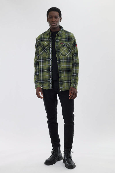 Canada Weather Gear Plaid Button Up Casual Shirt - Olive - Mens Casual Shirts - Canada Weather Gear