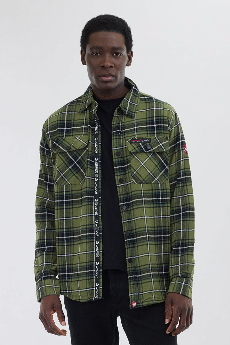 Canada Weather Gear Plaid Button Up Casual Shirt - Olive - Mens Casual Shirts - Canada Weather Gear