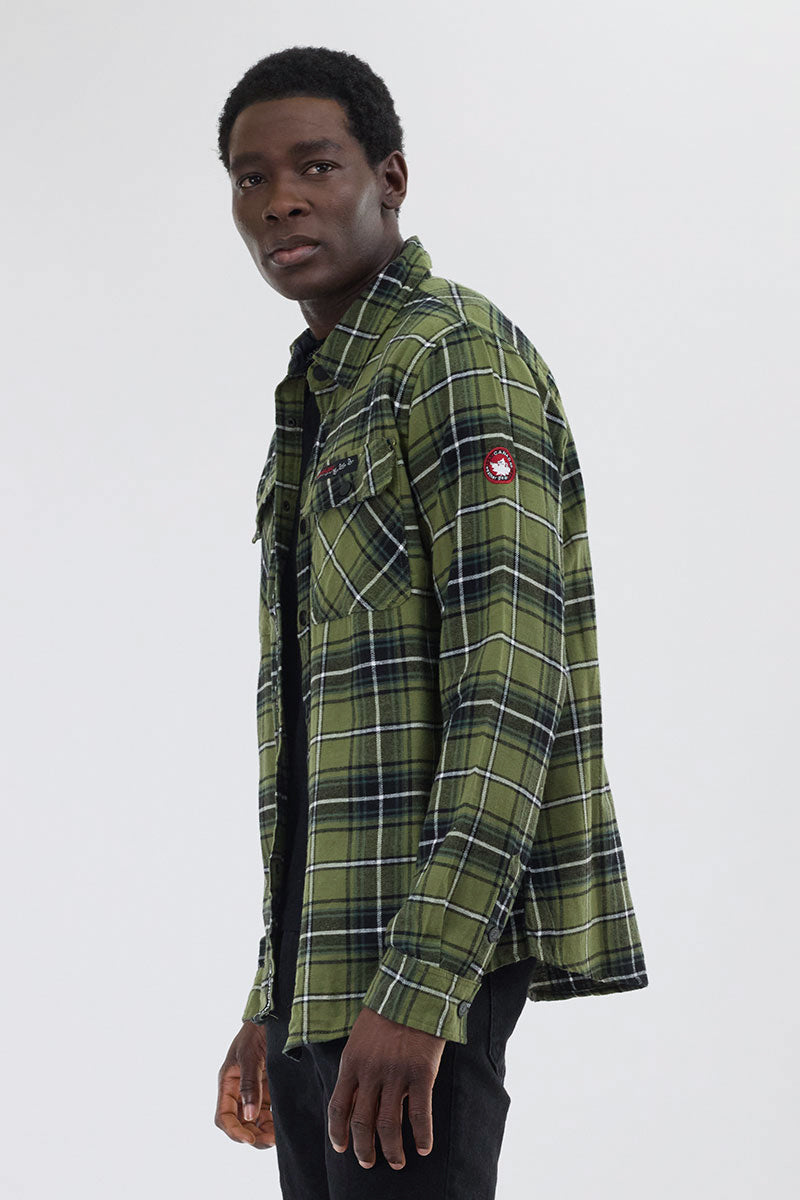 Canada Weather Gear Plaid Button Up Casual Shirt - Olive - Mens Casual Shirts - Canada Weather Gear