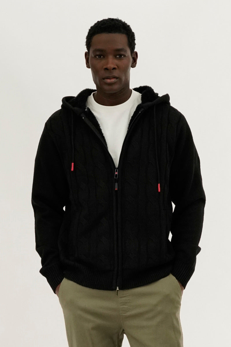 Canada Weather Gear Cable Knit Zip Up Hoodie - Black - Mens Hoodies & Sweatshirts - Canada Weather Gear