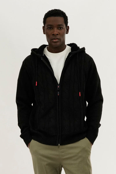 Canada Weather Gear Cable Knit Zip Up Hoodie - Black - Mens Hoodies & Sweatshirts - Canada Weather Gear