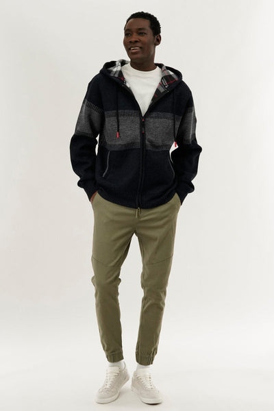 Canada Weather Gear Plaid Lined Striped Zip Up Hoodie - Navy - Mens Hoodies & Sweatshirts - Canada Weather Gear