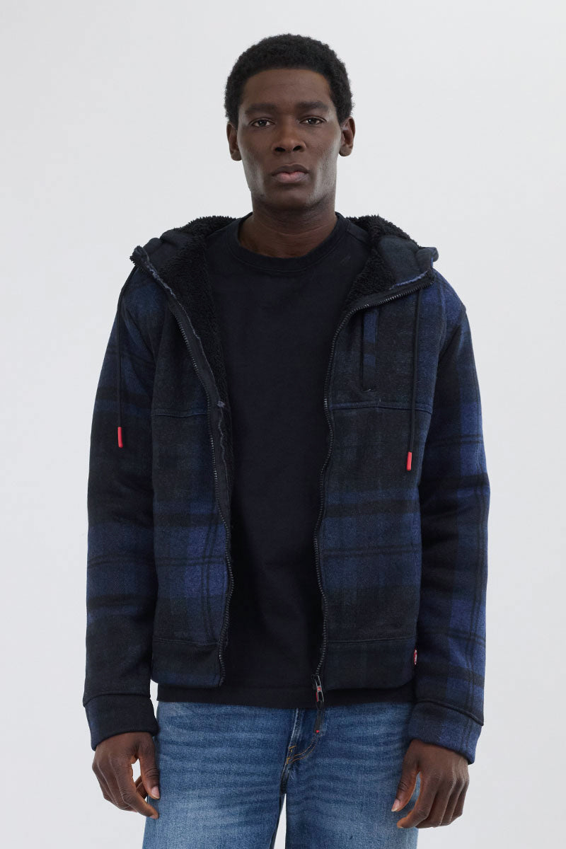 Canada Weather Gear Hooded Sherpa Lined Lightweight Jacket - Navy - Mens Lightweight Jackets - Canada Weather Gear