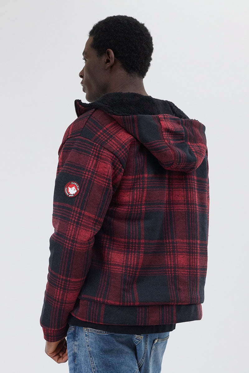 Canada Weather Gear Hooded Sherpa Lined Lightweight Jacket - Red - Mens Lightweight Jackets - Canada Weather Gear