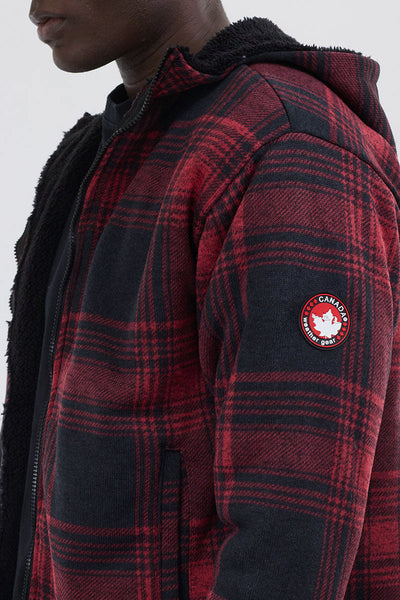 Canada Weather Gear Hooded Sherpa Lined Lightweight Jacket - Red - Mens Lightweight Jackets - Canada Weather Gear