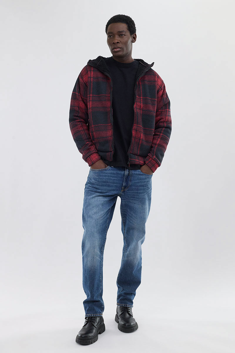Canada Weather Gear Hooded Sherpa Lined Lightweight Jacket - Red - Mens Lightweight Jackets - Canada Weather Gear
