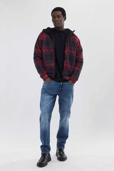 Canada Weather Gear Hooded Sherpa Lined Lightweight Jacket - Red - Mens Lightweight Jackets - Canada Weather Gear