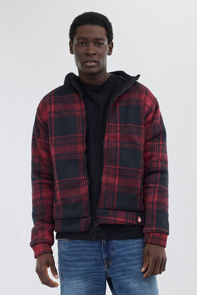 Canada Weather Gear Hooded Sherpa Lined Lightweight Jacket - Red - Mens Lightweight Jackets - Canada Weather Gear
