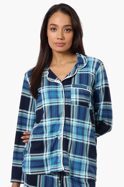 Canada Weather Gear Plaid Button Down Pajama Top - Blue - Womens Pajamas - Canada Weather Gear