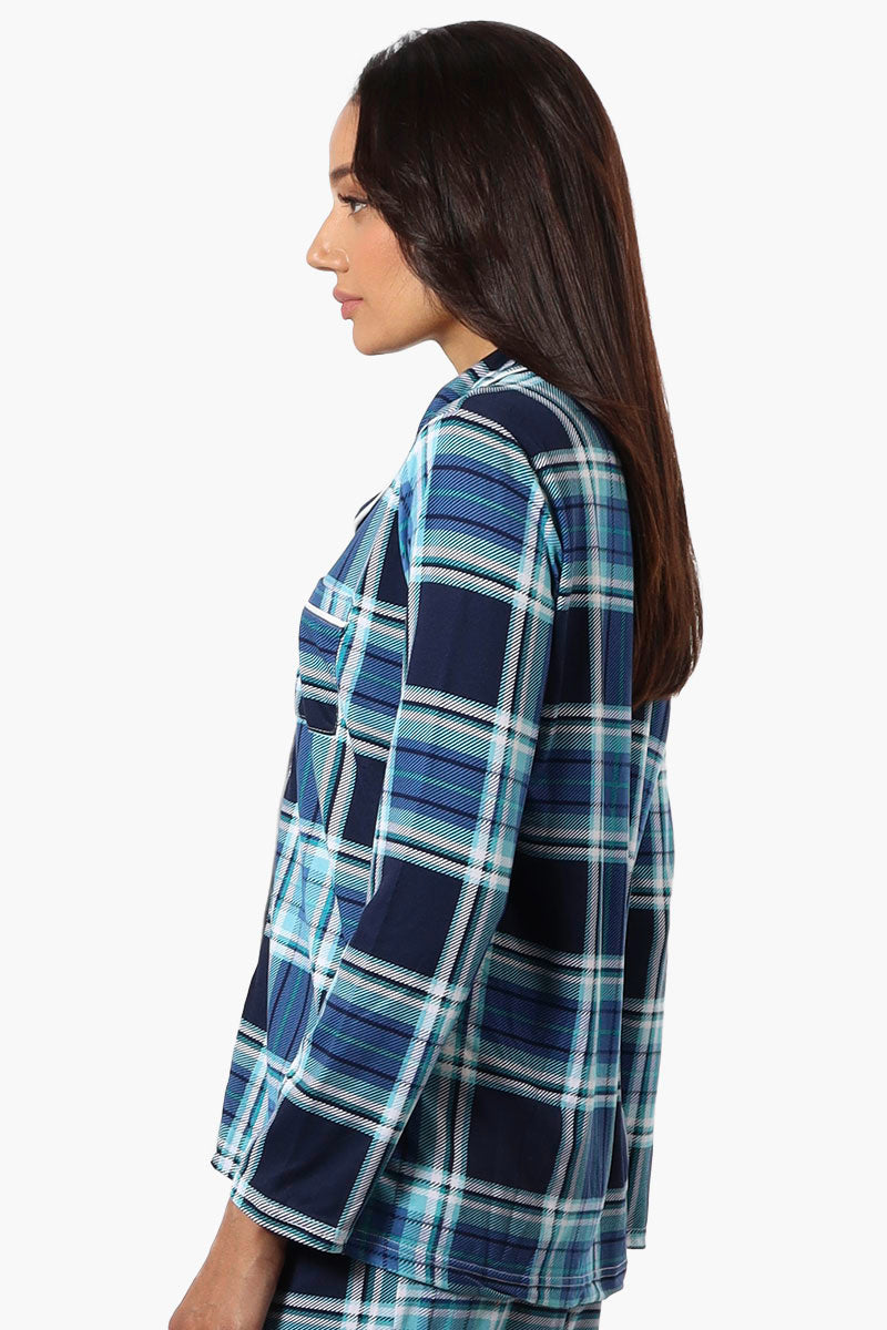 Canada Weather Gear Plaid Button Down Pajama Top - Blue - Womens Pajamas - Canada Weather Gear