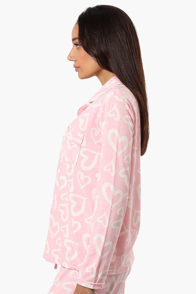 Canada Weather Gear Heart Pattern Button Down Pajama Top - Pink - Womens Pajamas - Canada Weather Gear