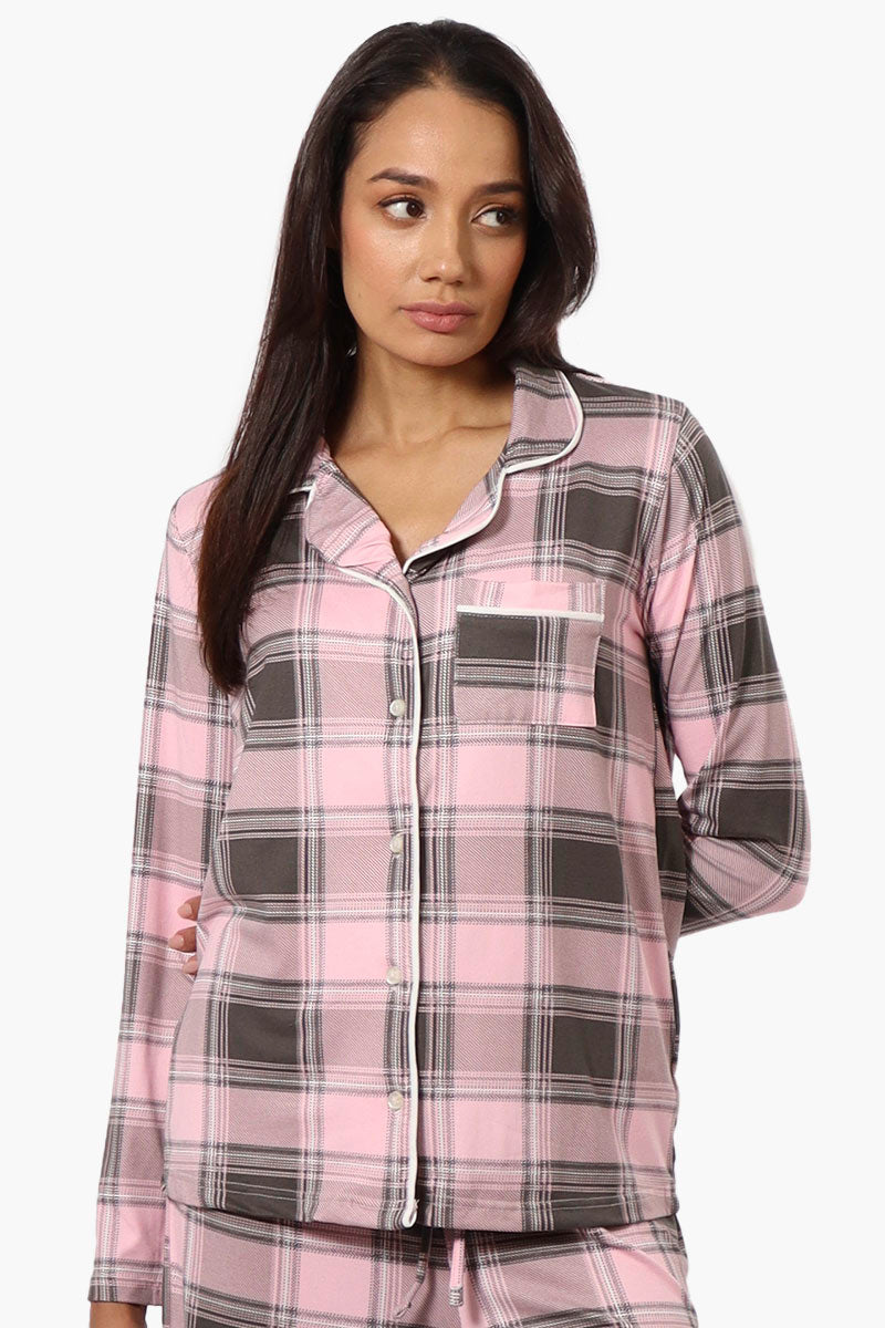 Canada Weather Gear Plaid Button Down Pajama Top - Pink - Womens Pajamas - Canada Weather Gear