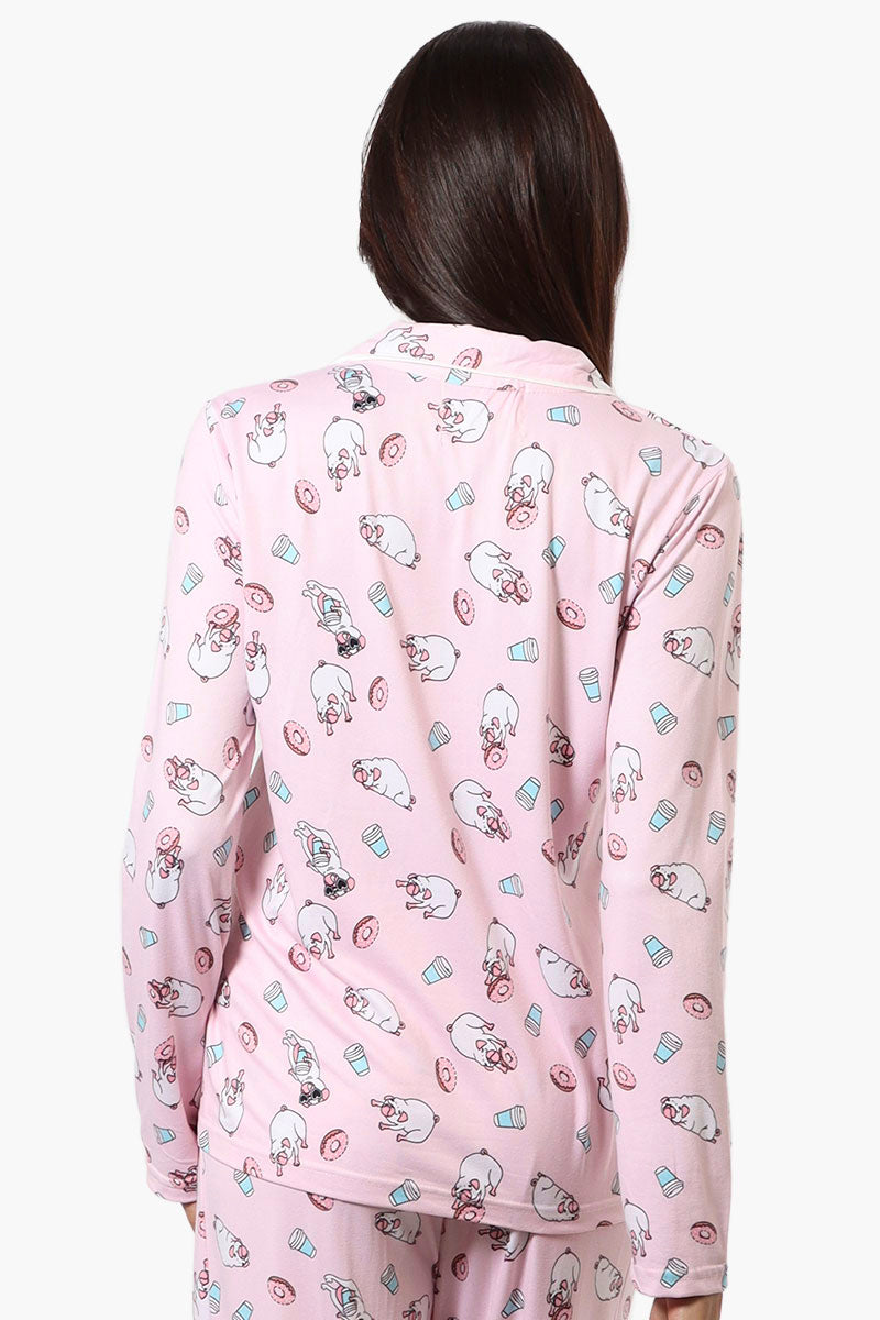 Canada Weather Gear Pug Pattern Button Down Pajama Top - Pink - Womens Pajamas - Canada Weather Gear