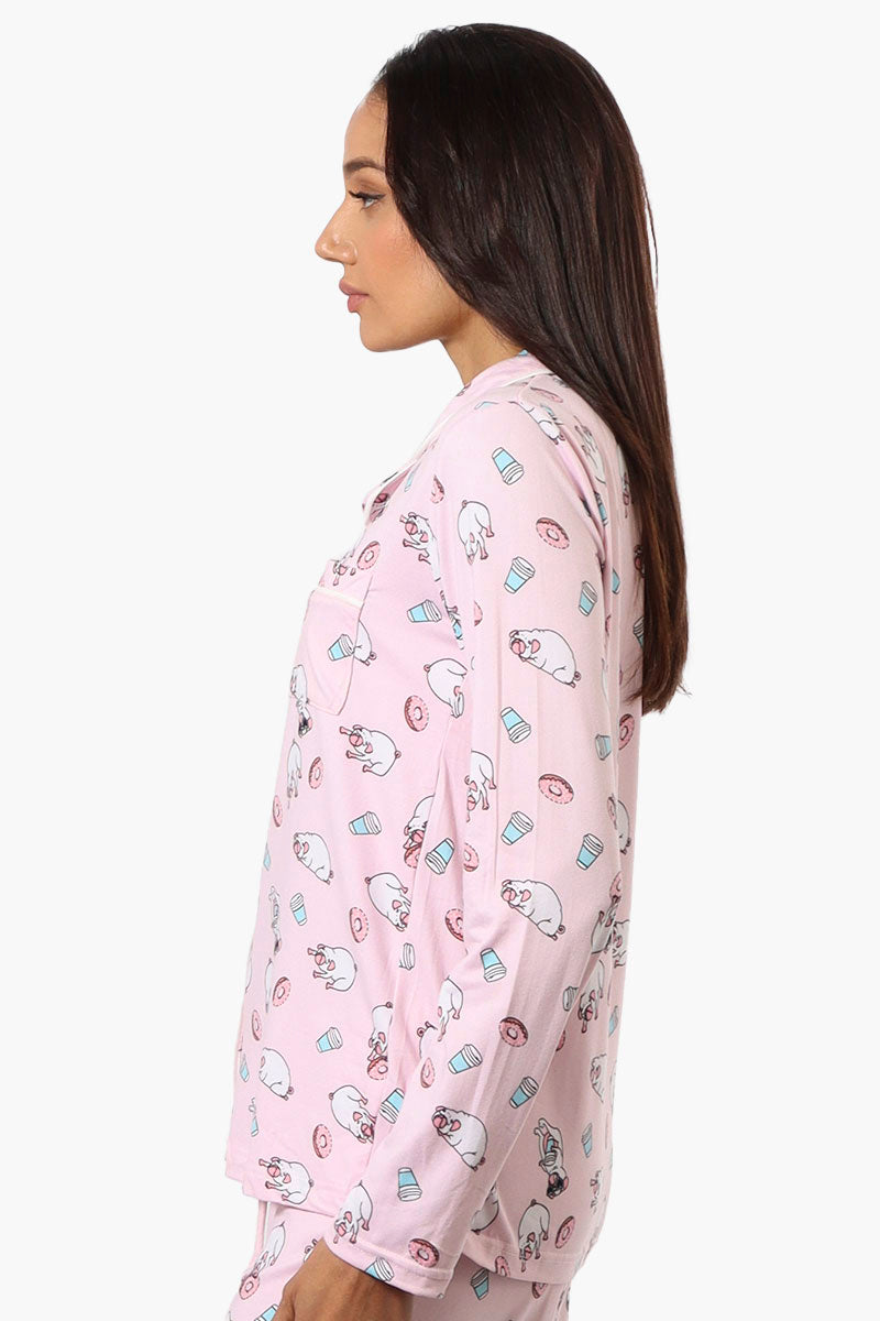 Canada Weather Gear Pug Pattern Button Down Pajama Top - Pink - Womens Pajamas - Fairweather