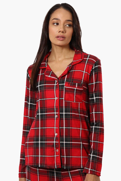 Canada Weather Gear Plaid Button Down Pajama Top - Red - Womens Pajamas - Canada Weather Gear