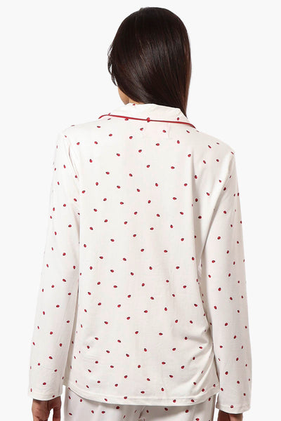 Canada Weather Gear Ladybug Pattern Button Down Pajama Top - White - Womens Pajamas - Canada Weather Gear