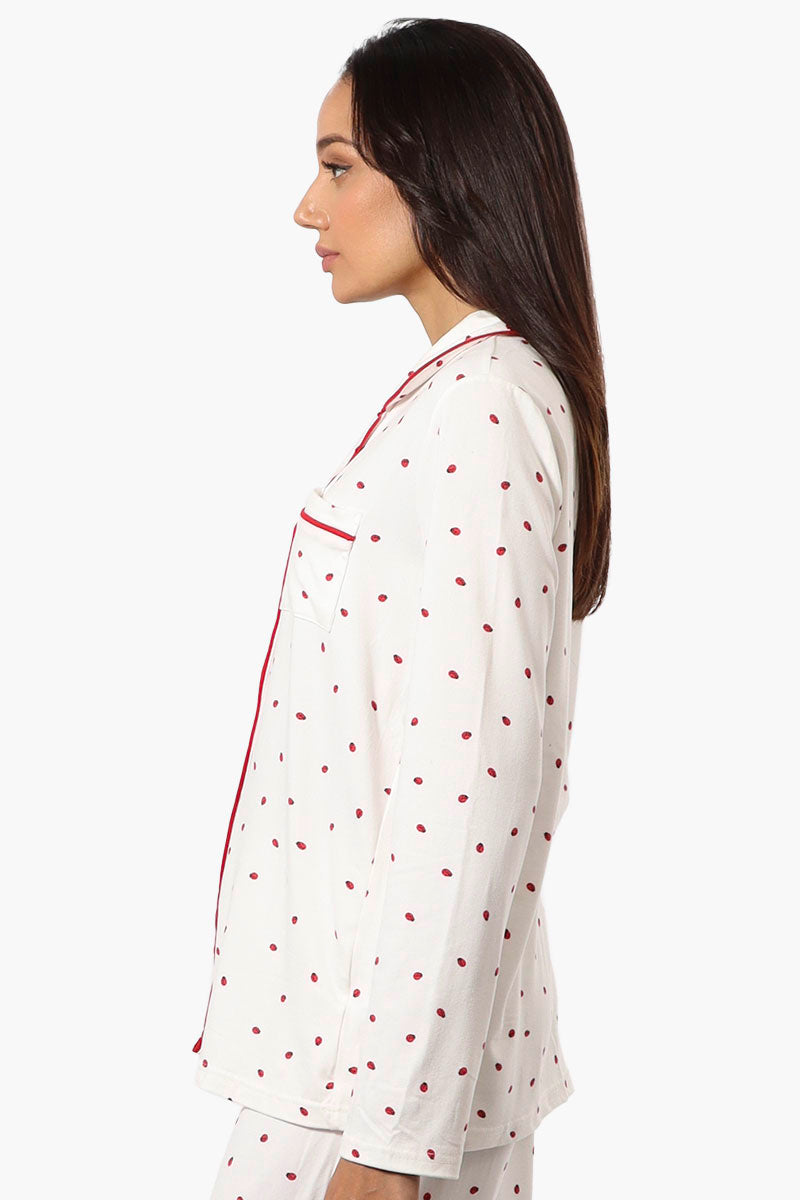 Canada Weather Gear Ladybug Pattern Button Down Pajama Top - White - Womens Pajamas - Canada Weather Gear