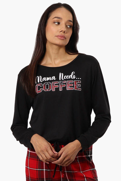 Canada Weather Gear Coffee Print Drawstring Pajama Top - Black - Womens Pajamas - Fairweather