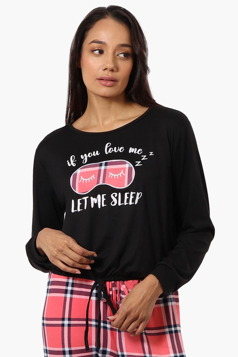 Canada Weather Gear Sleep Print Drawstring Pajama Top - Black - Womens Pajamas - Canada Weather Gear