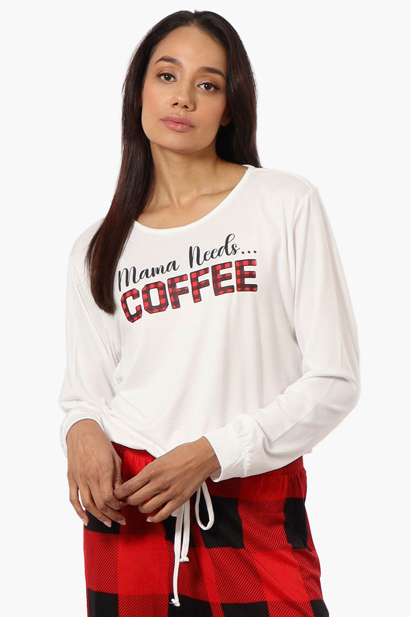 Canada Weather Gear Coffee Print Drawstring Pajama Top - White - Womens Pajamas - Canada Weather Gear