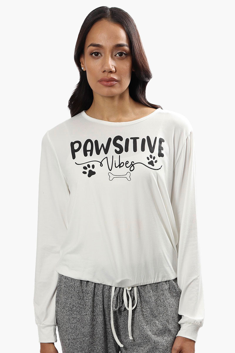 Cuddly Canuckies Pawsitive Vibes Print Pajama Top - White - Womens Pajamas - Canada Weather Gear