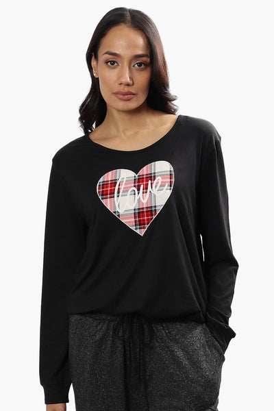 Cuddly Canuckies Plaid Love Print Pajama Top - Black - Womens Pajamas - Canada Weather Gear