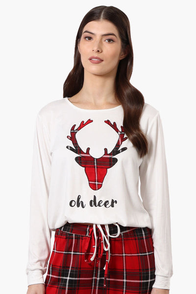 Cuddly Canuckies Oh Deer Print Pajama Top - White - Womens Pajamas - Canada Weather Gear