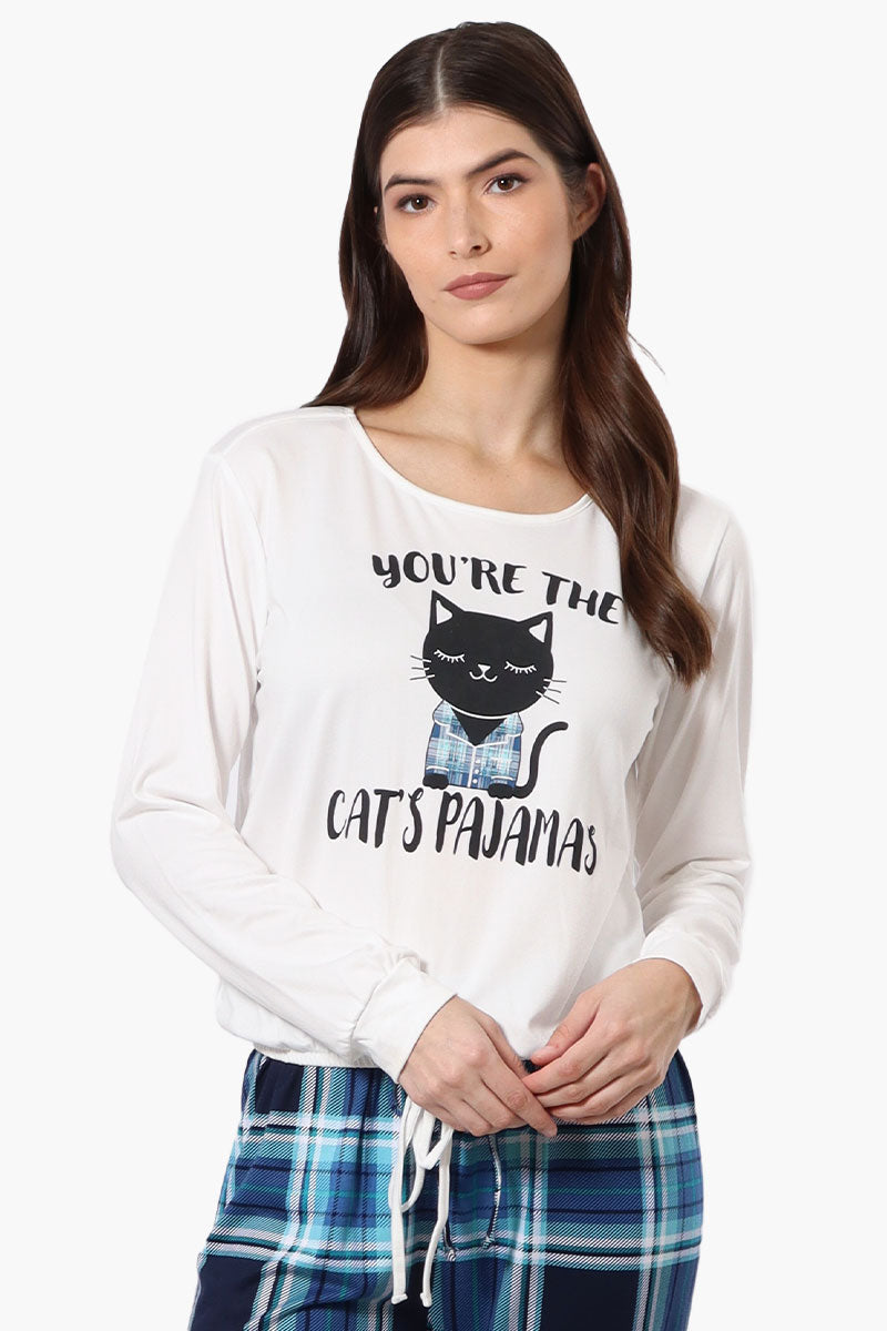 Cuddly Canuckies You're The Cat's Pajamas Print Pajama Top - White - Womens Pajamas - Canada Weather Gear