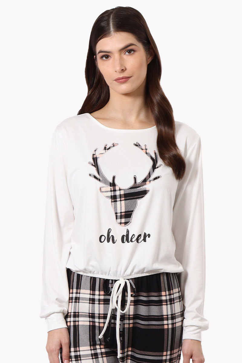 Cuddly Canuckies Oh Deer Print Pajama Top - White - Womens Pajamas - Canada Weather Gear