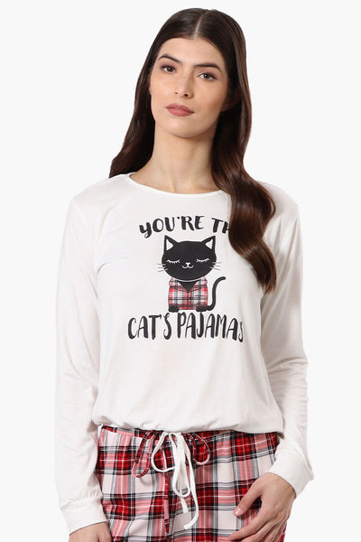 Cuddly Canuckies You're The Cat's Pajamas Print Pajama Top - White - Womens Pajamas - Canada Weather Gear