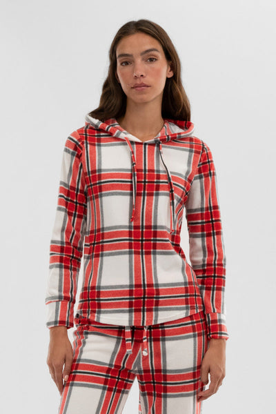 Canada Weather Gear Plaid Hooded Pajama Top - White - Womens Pajamas - Canada Weather Gear